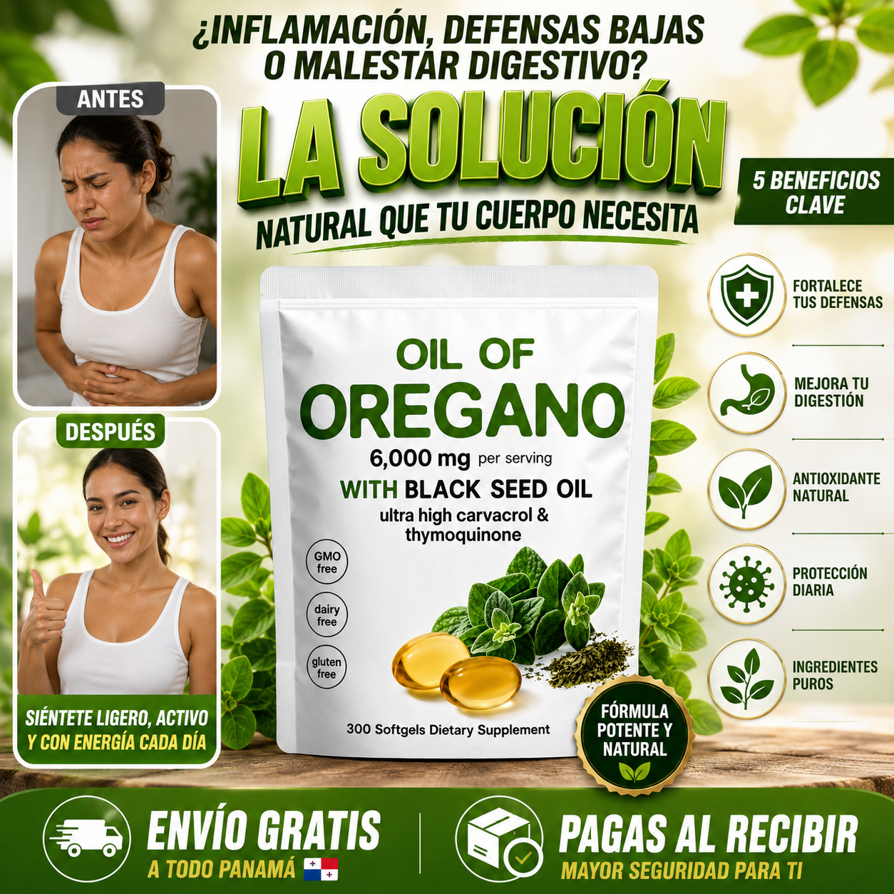 Aceite de Oregano 300 capsulas Blanco